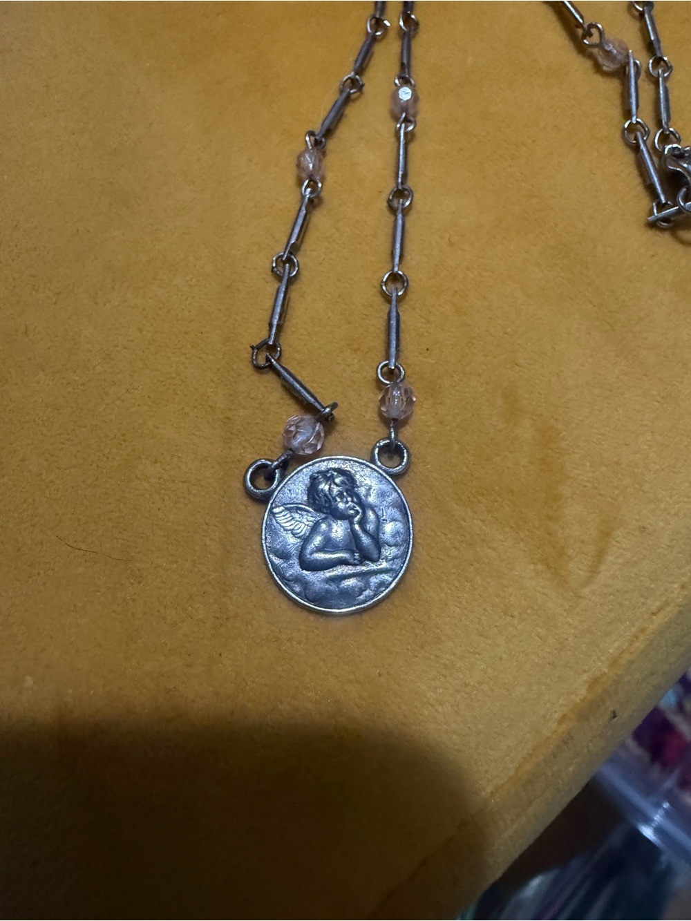 90’s Angel Medallion Necklace with Bead Accents - Sterling - Picture 2 of 3